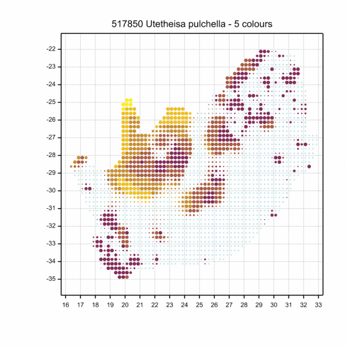 Interpolated distribution map for Utetheisa pulchella Crimson-speckled footman