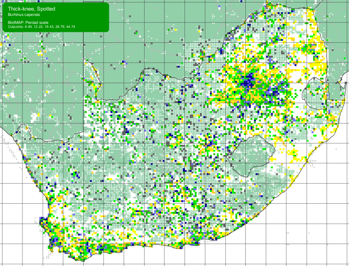 SABAP2 distribution map for Spotted Thick-knee