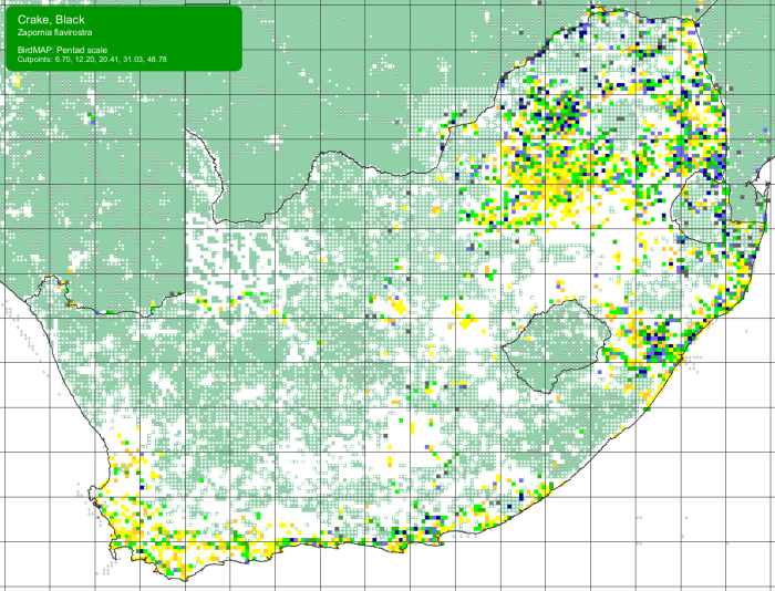 SABAP2 distribution map for Black Crake